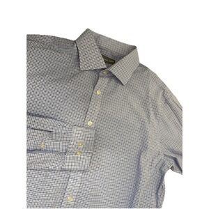 Michael Kors Dress Shirt Men Large Blue Plaid Slim Fit Stretch Button Down